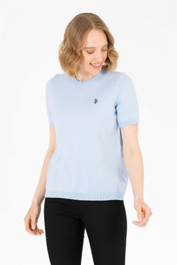 Женский голубой свитер с круглым вырезом Неожиданная скидка в корзине