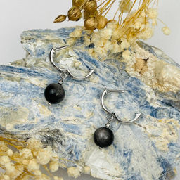 Серьги из серебристого Обсидиана