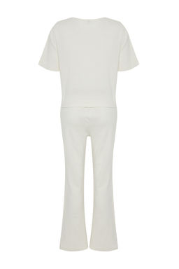 Trendyolmilla Lacivert Slogan Bask?l? Lastik Detayl? Fitilli T-shirt-Pantolon Orme Pijama THMSS21PT1016  фото 8