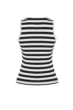 Siyah Cizgili Fitted Vucuda Oturan Havuz Yaka Fitilli Esnek Orme Atlet TWOSS24AL00033