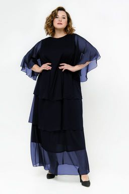 Платье вечернее, длинное, из шифона, темно-синее