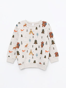 Bisiklet Yaka Uzun Kollu Bask?l? Erkek Bebek Sweatshirt