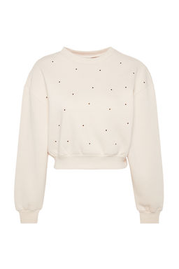 Trendyolmilla Siyah Kal?n Ici Polarl? Tas Detayl? Regular/Normal Kal?p Orme Sweatshirt TWOAW24SW00118  фото 6