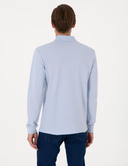 A__k Mavi Slim Fit K_vr_lmaz Polo Yaka Basic Pike Sweatshirt