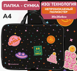 Папка для труда с ручкой А4 35х26х6см Schoolformat ВАУ СТИКЕРЫ полиэстер 350х265х60 мм черная для девочек