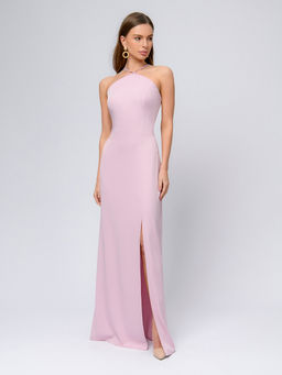 Платье цвета пыльной розы длины макси с разрезом на юбке и открытыми плечами - 1001dress фото 7