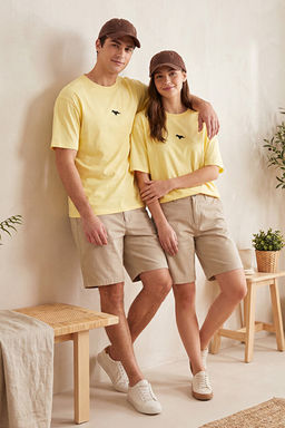 Unisex Sar_ Oversize/Geni_ Kesim K_sa Kol Dinozor Nak__l_ %100 Tok Kuma_ T-shirt TMNSS23TS00243 - Trendyolmilla фото 2