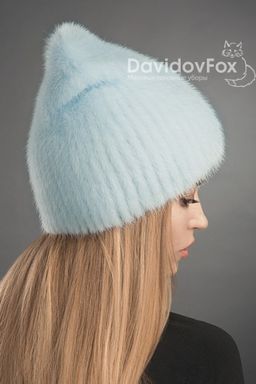 Шапка Бини норка голубая