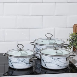 ЭМ_Набор 3 пр.Белый мрамор-1-Элит (1,9л*2,5л*3,7л) (белая) Россия