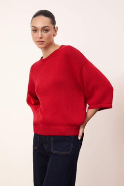 Wardrobe Essentials K?rm?z? Bisiklet Yaka Triko Bluz TWOSS26BZ00136