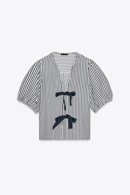 LINEN BLEND TIE BLOUSE - Zara фото 9