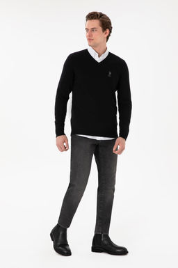 Erkek Slim Fit V Yaka Siyah Basic Kazak - U.s. polo assn фото 4