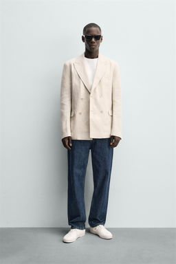 BLAZER CRUZADA 100% LINO / Beige claro
