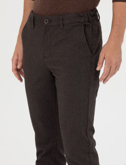 Kahverengi Slim Fit _izgili Kanvas Pantolon