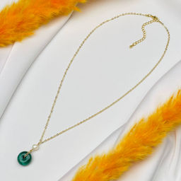 Колье на цепочке с Малахитом и Жемчугом - Радуга самоцветов фото 2