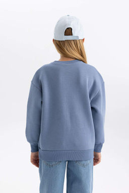 Мягкий толстый толстый свитшот с круглым вырезом и принтом для девочек - Defacto фото 5