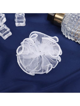 Цена за 6 шт. Бант для волос на резинке «Школьница», воздушная волна блеск, 7 см, белый