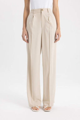 Широкие брюки с высокой талией и вытачками из смесового льна и широкими карманами на штанинах - Defacto фото 4