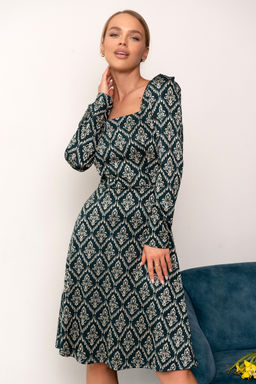 Платье Open Style 5241 изумрудный/серый