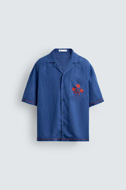 CAMISA VISCOSA - LINO BORDADOS CONTRASTE / Azul el?ctrico - Zara фото 6