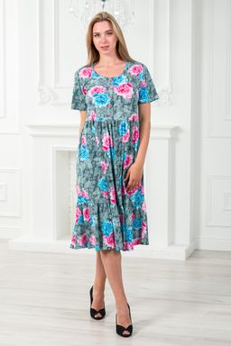 Платье женское с рукавами из кулирки Шейла пион на сером - Амадэль фото 7