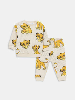 Bisiklet Yaka Aslan Kral Bask?l? Erkek Bebek Sweatshirt ve E?ofman Alt Tak?m 2li