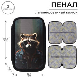 Пенал школьный, 2 секции, 12.5×20.5×4 см «Енот»