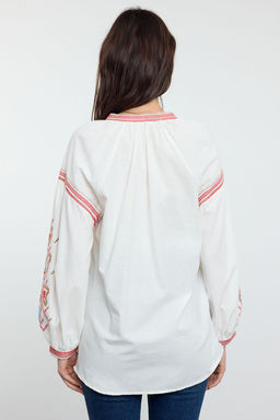 Beyaz Nak?sl? Boyundan Bagc?k Detayl? Dokuma Bluz TWOAW25BZ00296 - Trendyolmilla фото 5