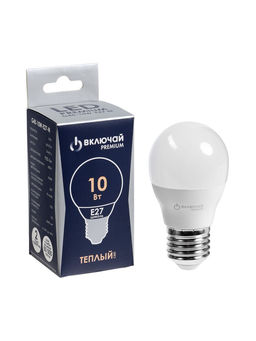 Цена за 2 шт. Лампа светодиодная Включай, G45, 10 Вт, E27, 950 Лм, 3000K, IP20, свечение тёплое белое, матовое сте