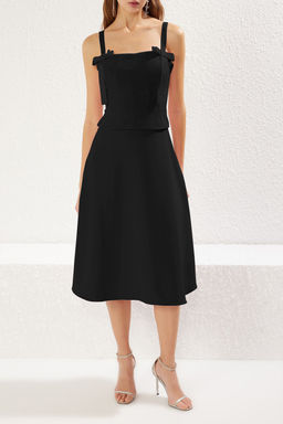 TRENDYOLMILLA Siyah A-Kesim Fiyonk Detayl? Dokuma S?k Midi Elbise TPRSS25EL00079  фото 3
