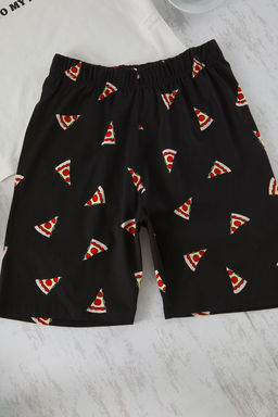 Trendyolmilla Man Ekru Siyah Regular Fit Pizza Bask?l? %100 Pamuk Couple Orme Erkek Pijama Tak?m? TMNSS25PT00048  фото 8