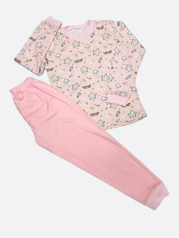 Пижама интерлок-пенье большие размеры, арт.C-PJ023-ITp, розовыйй звезды