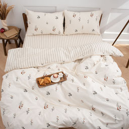 КПБ Чистый хлопок евро макси, наволочки 50х70, поплин, 100% хлопок, Гербариум Пододеяльник 200х220 с прорезью, простыня классическая 235х260 подшита с 4-х сторон, наволочки 50х70 с клапаном - 2 шт. - Традиция фото 2