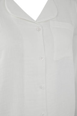 Ekru %100 Pamuklu Cepli Muslin Kumas Dokuma Pijama Tak?m? THMAW26PT00023 - Trendyolmilla фото 6