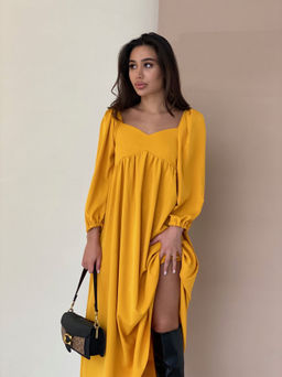 Платье-миди с пышными рукавами в цвете манго - Martichelli фото 57