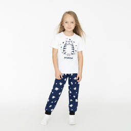 Пижама детская белаясиняя принт кот