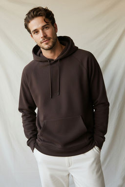 Koyu Kahverengi Oversize/Genis Kesim Kapusonlu Ici Polar/S?cak Tutan Sweatshirt TMNAW23SW00195