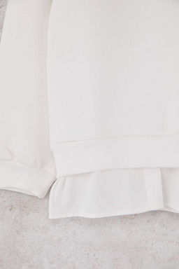 Ekru Pamuklu Kalp Baskl? Kal?n/Ici Polarl? Regular Orme K?z Cocuk Sweatshirt TKDAW26SW00023 - Trendyolmilla фото 4