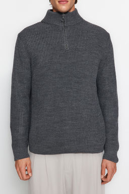 TRENDYOL MAN Indigo Casual Regular Yar?m Bal?kc? Yaka Duz Triko Kazak TMNAW22KZ1908 - Trendyolmilla фото 5