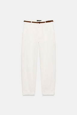 PANTAL?N CHINO CINTUR?N TRENZADO / Crudo - Zara фото 5
