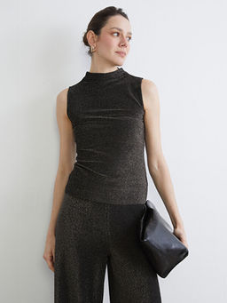 Dik Yaka Parlak G?r?n?ml? Bluz