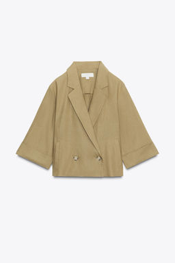 CROPPED DOUBLE-BREASTED LINEN BLEND BLAZER - Zara фото 6