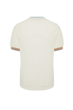 Ekru Regular Fit Cizgi Detayl? Dokulu Triko Polo Yaka T-Shirt TMNSS24PO00002