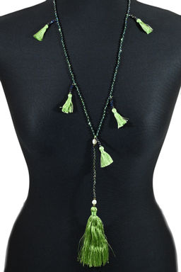 Колье Кисточки с цирконом цвет зеленый, 80см