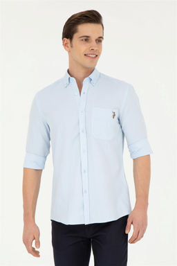 Мужская голубая рубашка с длинным рукавом