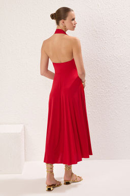 TRENDYOLMILLA Siyah Puantiyeli Buzgu / Drape Maxi Esnek Orme Elbise TWOSS25EL00367  фото 4