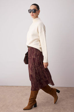 Bordo Sal Desenli Piliseli Sifon Dokuma Midi Etek TWOAW26ET00041 - Trendyolmilla фото 2