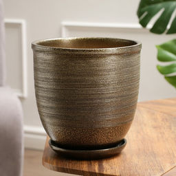 Горшок для цветов Тёмное золото, керамический, с поддоном, 5 л, коричневый с золотой полосой - Simaland фото 2
