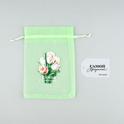 Цена за 5 шт. Мешочек подарочный из фатина с термонаклейкой Самой прекрасной, 11?16 см 1.5 см