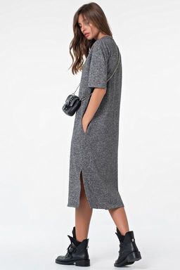 Платье миди из футера серый меланж - Fly фото 10